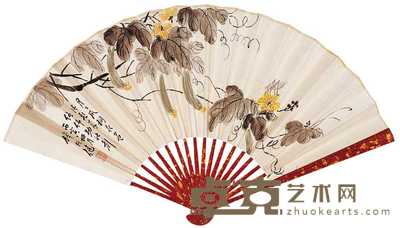 钱行健 高式熊 花虫图 行书 成扇 